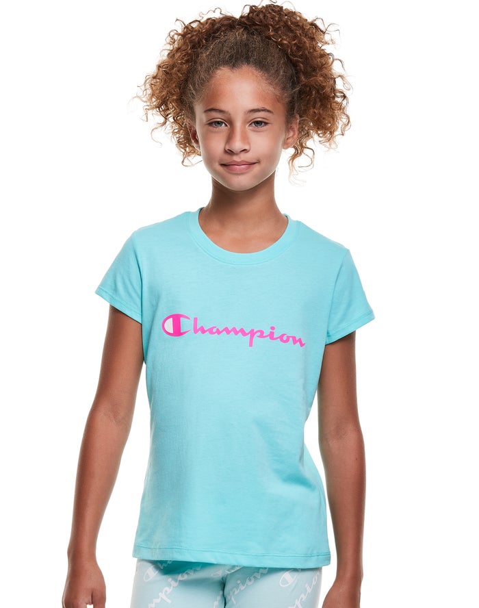 Camiseta Champion Niña - Classic Script Logo ( Turquesa ) 4603859-TM